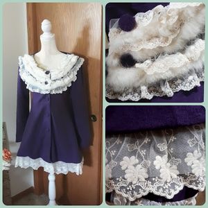 NWT Modcloth A'reve Purple Fur Trim Lace Victorian Coat M